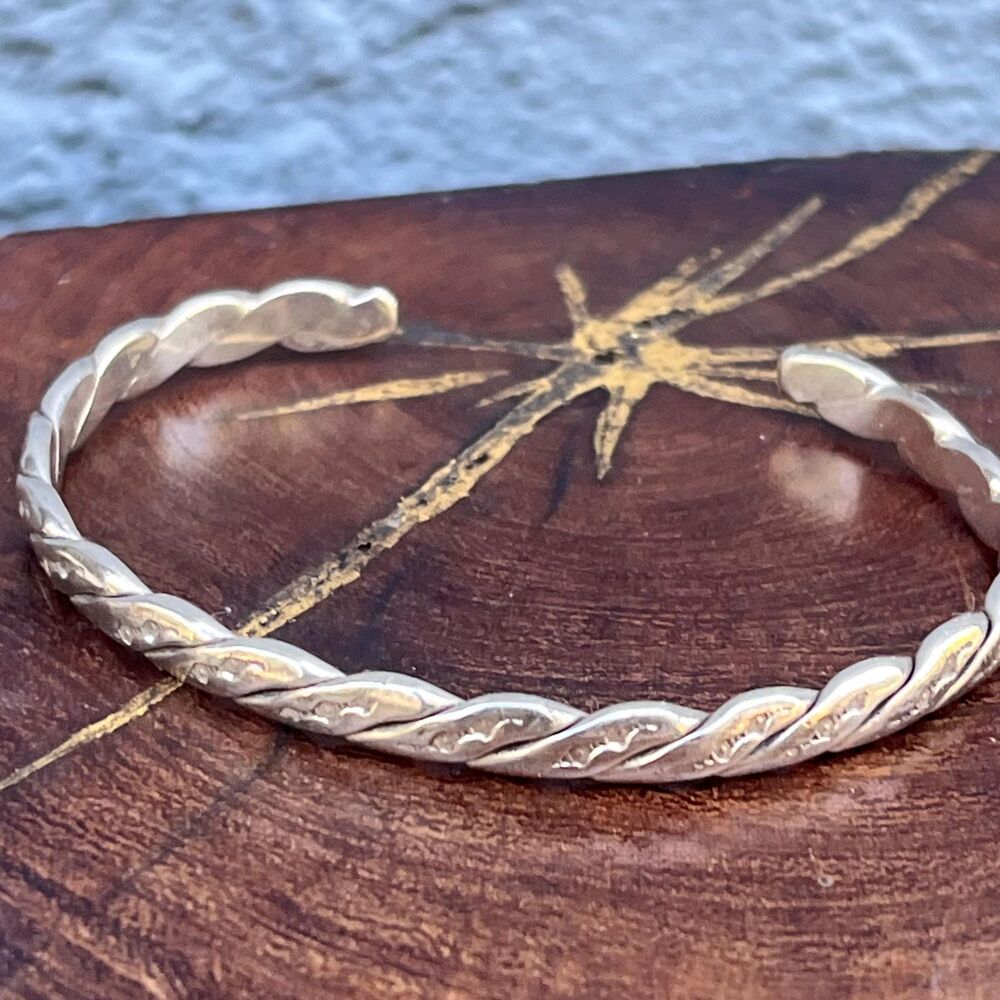 Vintage Sterling Silver Cuff Bracelet Signed Twist Bangle
